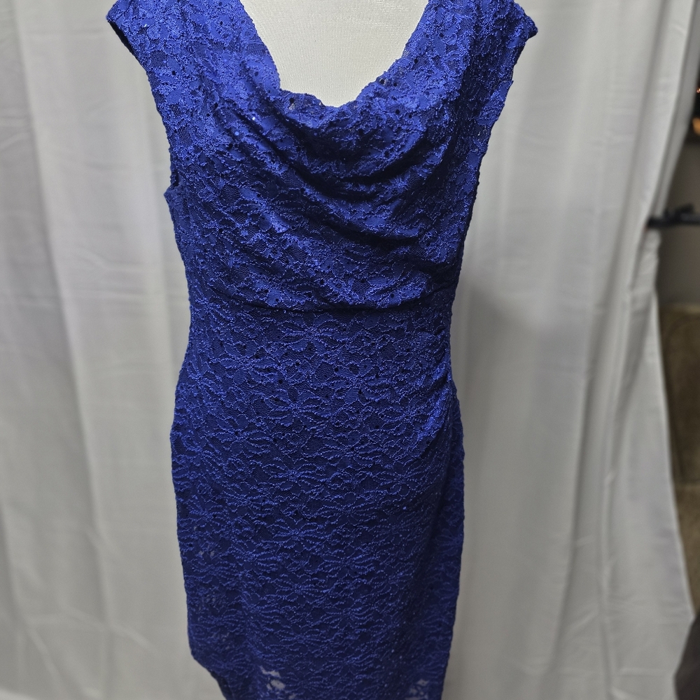 Connected Apparel Royal Blue Lace Midi Dress